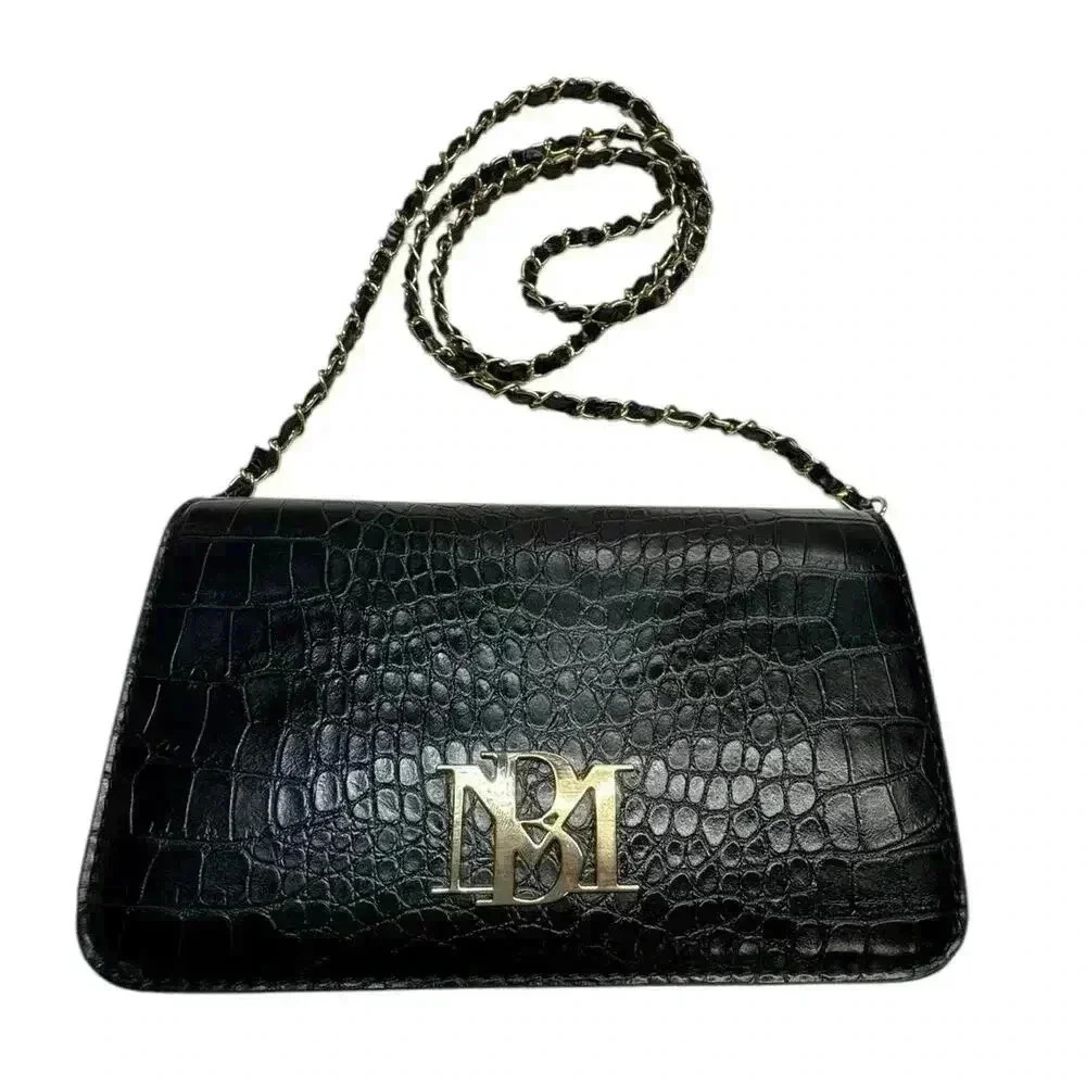 Badgley Mischka Black Crossbody Crocodile Bag / Clutch - Picture 4 of 15
